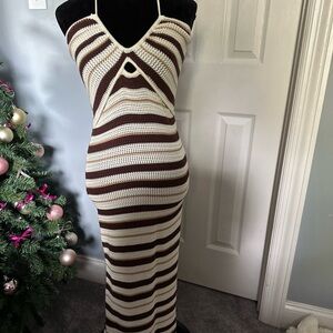 Striped Brown and Cream Knit Dress